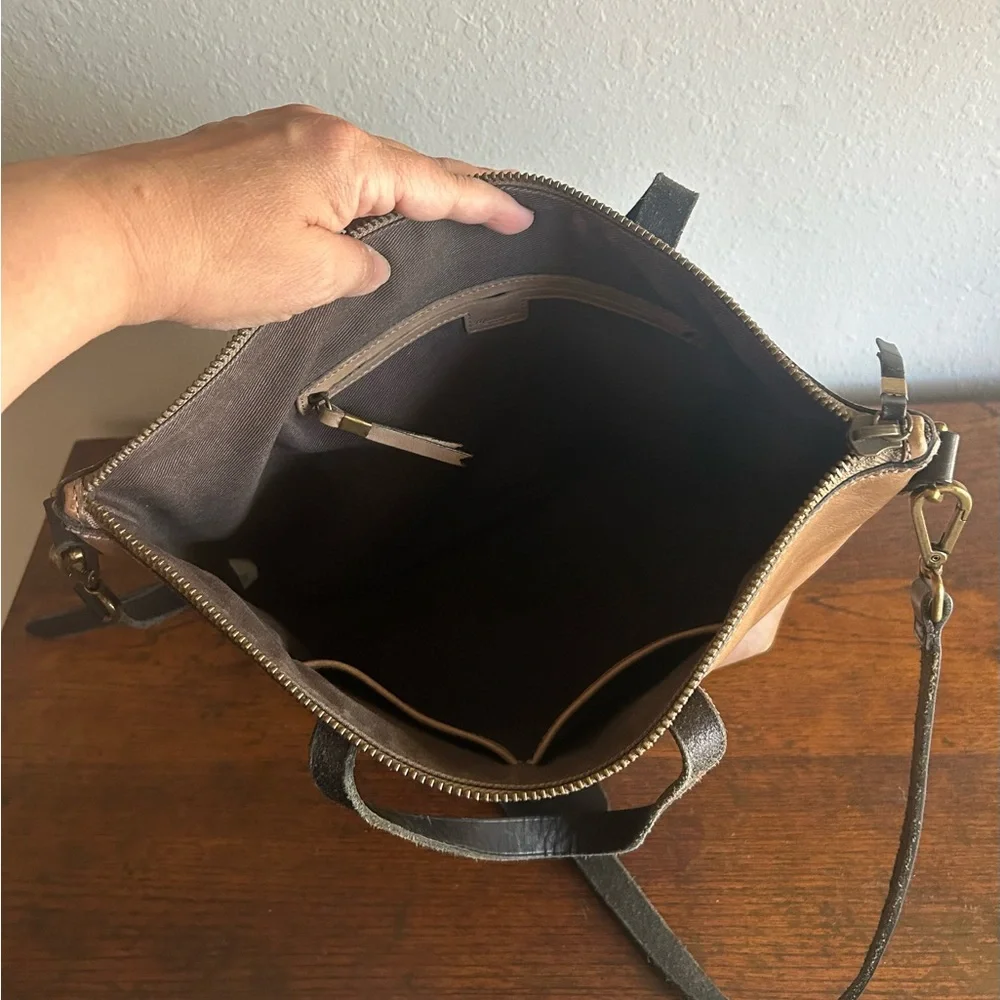 Madewell Black Stripe Brown Leather Medium Tote Crossbody Purse Preppy Old Money - Picture 9 of 11